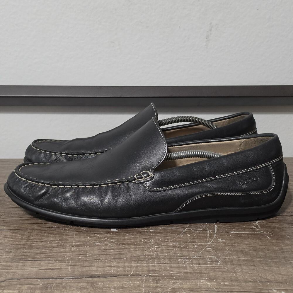 Ecco Classic Moc Men's Slip-On Leather Loafers Shoes Size 48 (14-14.5) Black